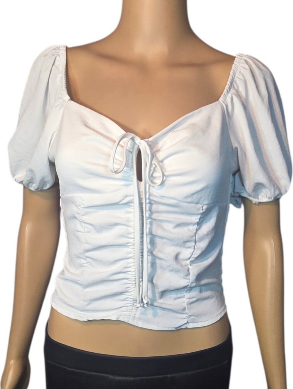 Sienna Sky Shirt Ruffled Puffy Sleeve Crop Short Sleeve White Womens Size Medium